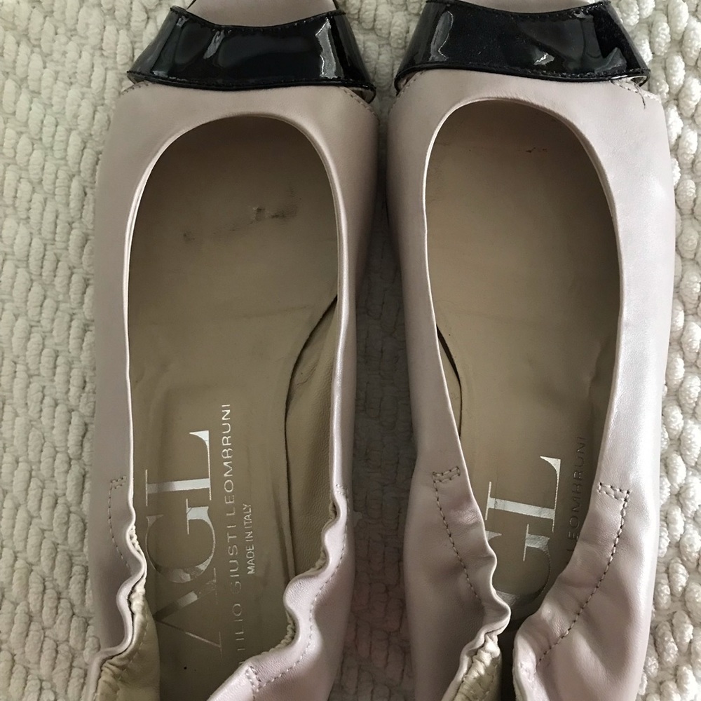 AGL bone and black patent open toe shoes